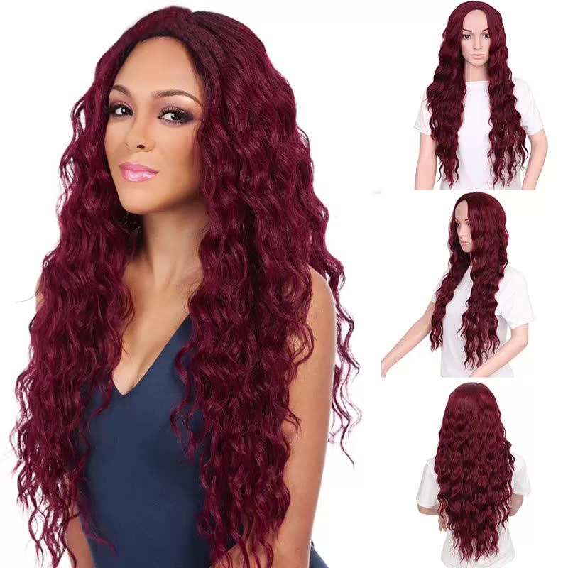 Long Wave Wigs Jet Black Wavy Synthetic Party Wigs Middle Part Full