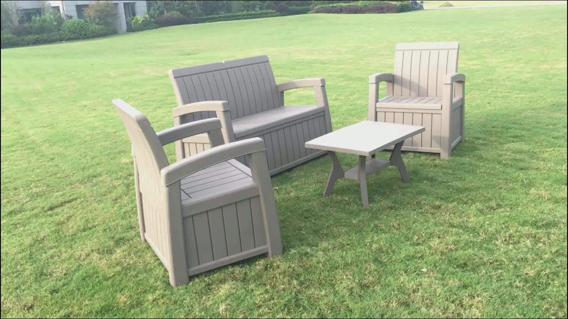 Garden Armrest Bench Plastic Large Capacity Outdoor Storage Bench For