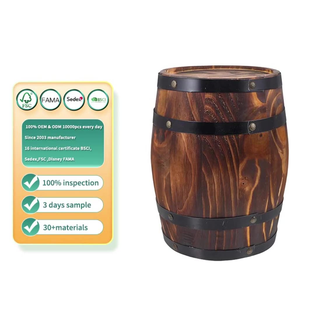 Wood Wine Barrel Whiskey Barrel Bucket Vintage Water Wishing Well Pail For Home Kitchen Bar