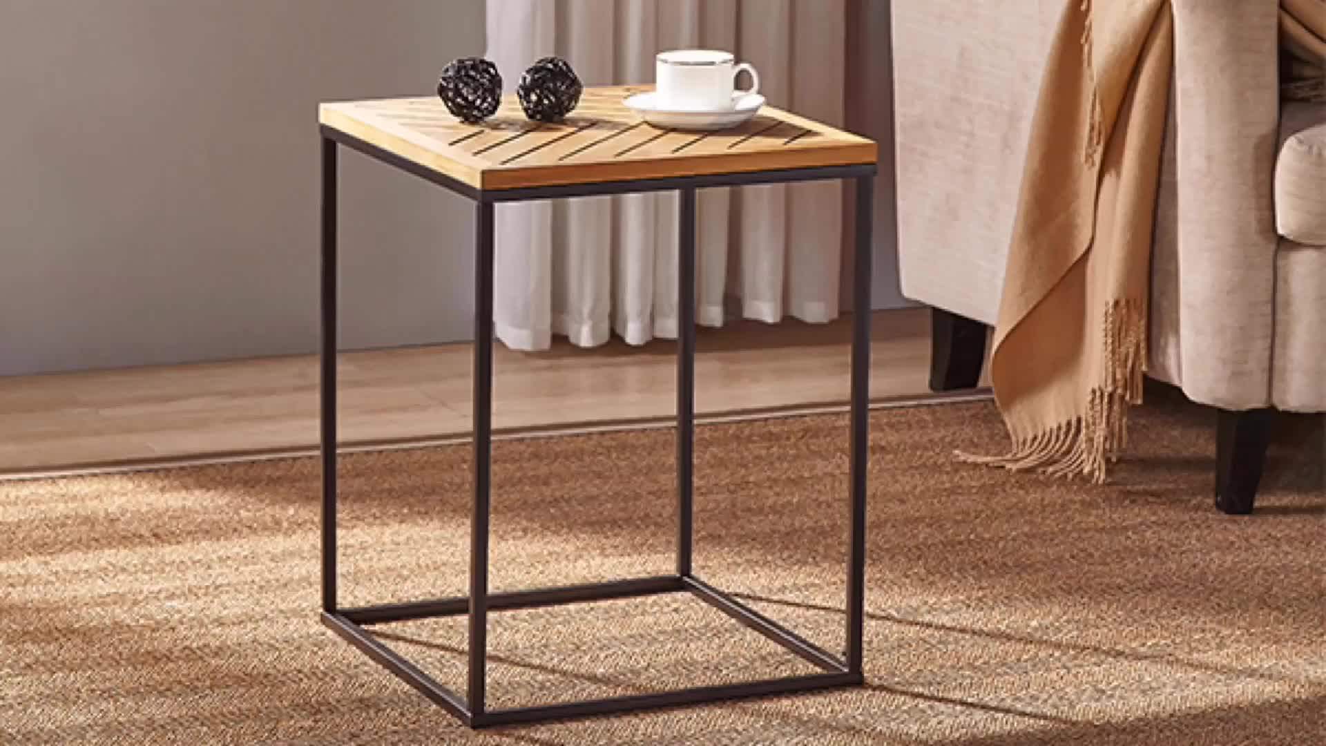 Metal Frame And Wood Top Antique Style Sofa Side End Table For Living