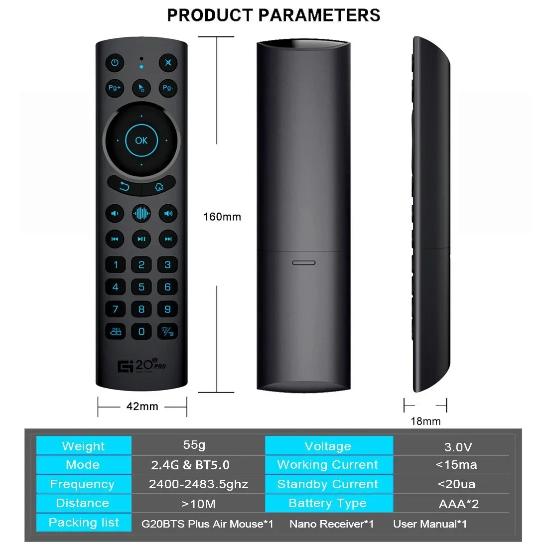 G20S PRO BT Bluetooth 2.4g wireless dual template voice flying squirrel silicone backlight remote control