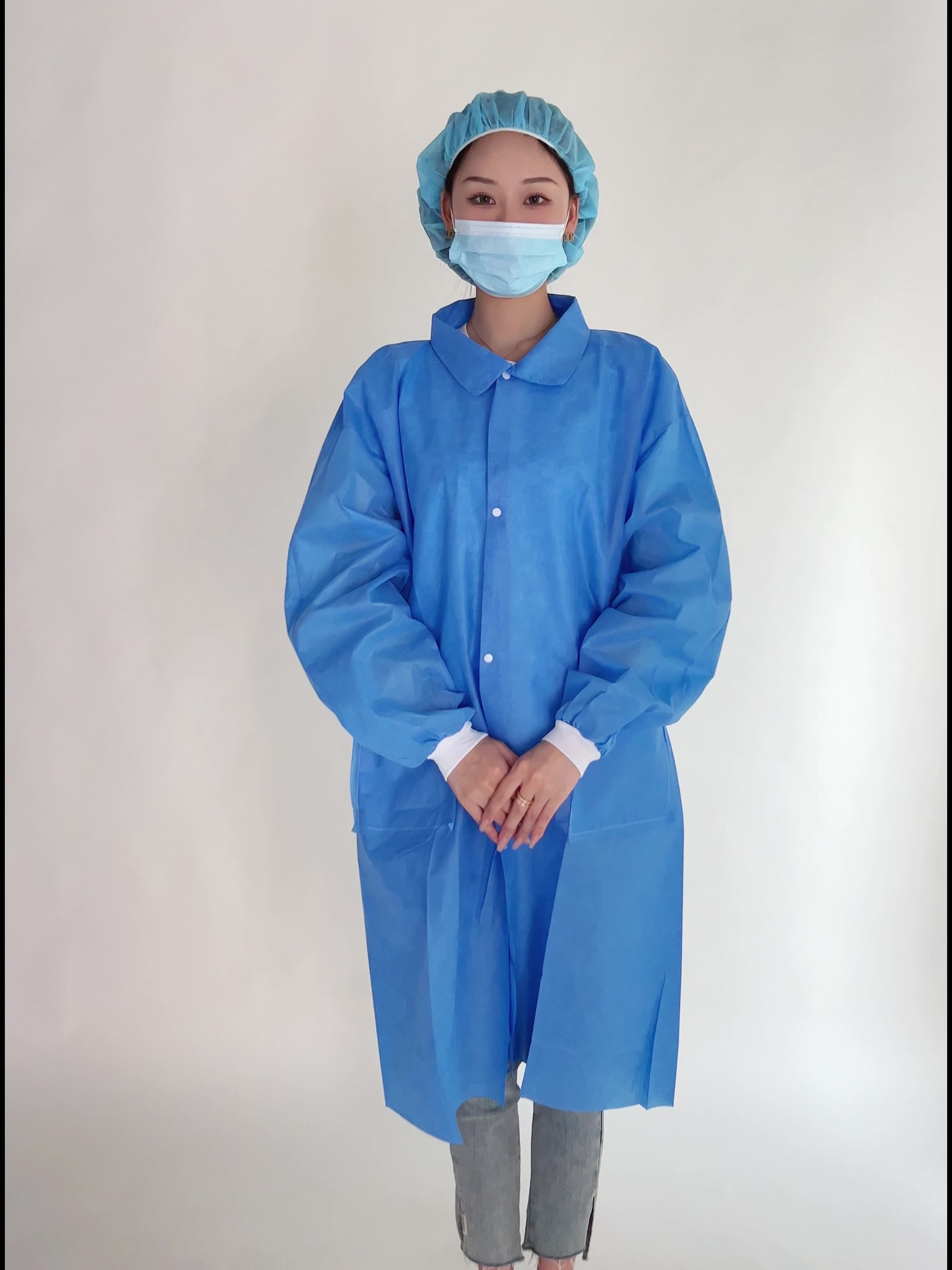 加厚一次性无纺布工作服蓝色SMS实验服 白大褂食品工厂药房参观服-阿里巴巴