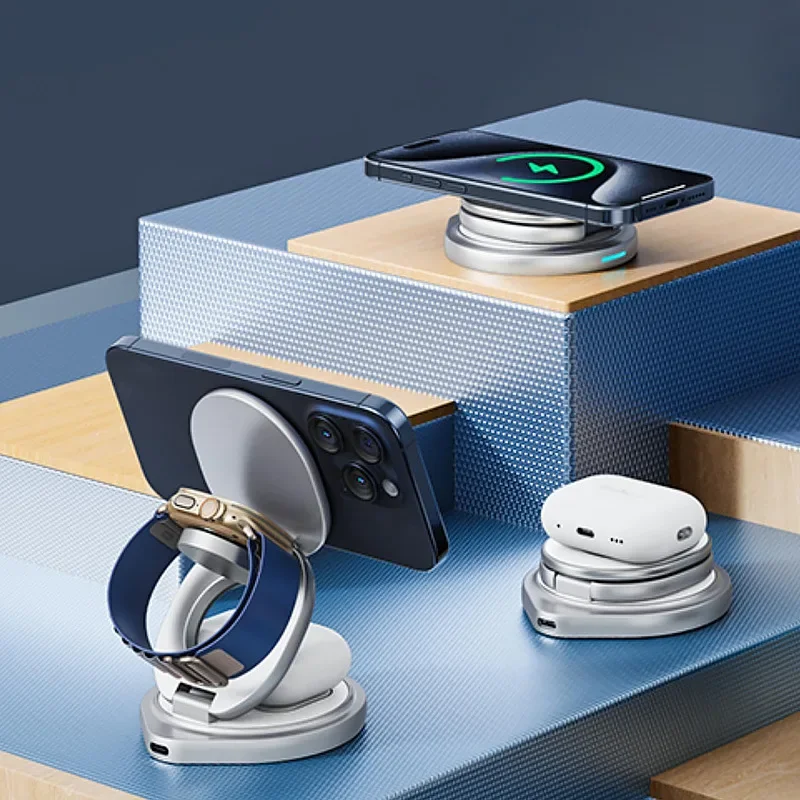Qi2 magnetic wireless charger is suitable for iPhone iwatch watch watch headset three-in-one fast charging bracket
