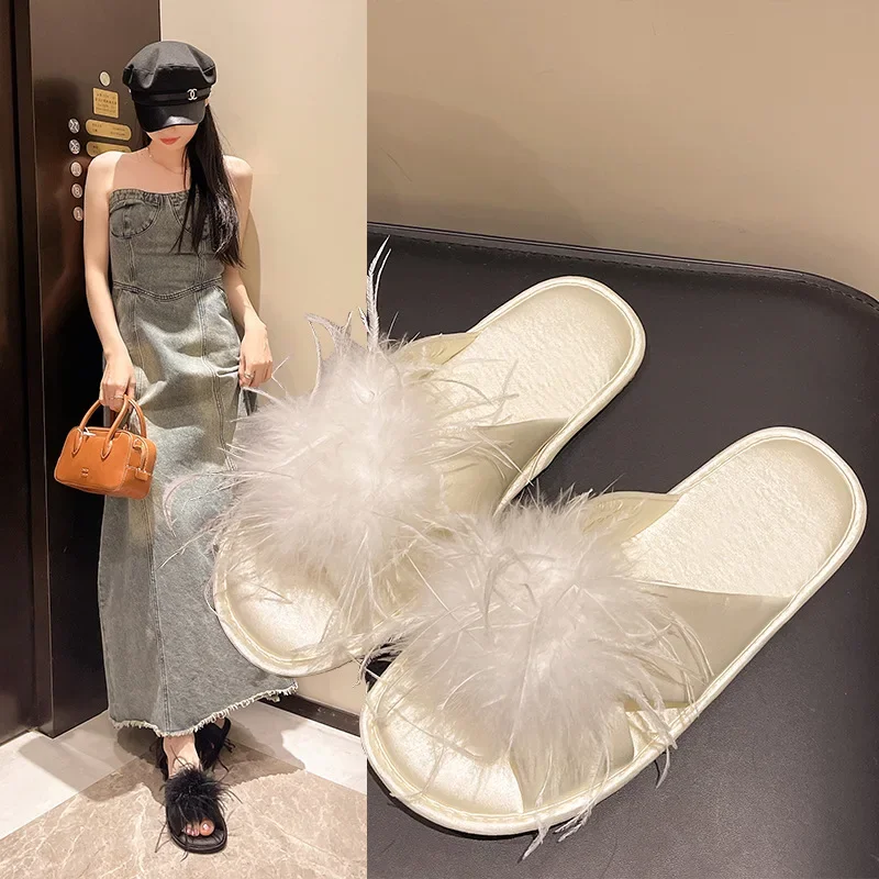 Summer Open Toe Home Slippers French Style Internet Tracing Style Slippers Wedding Bridesmaid Bride Red Flat Slippers
