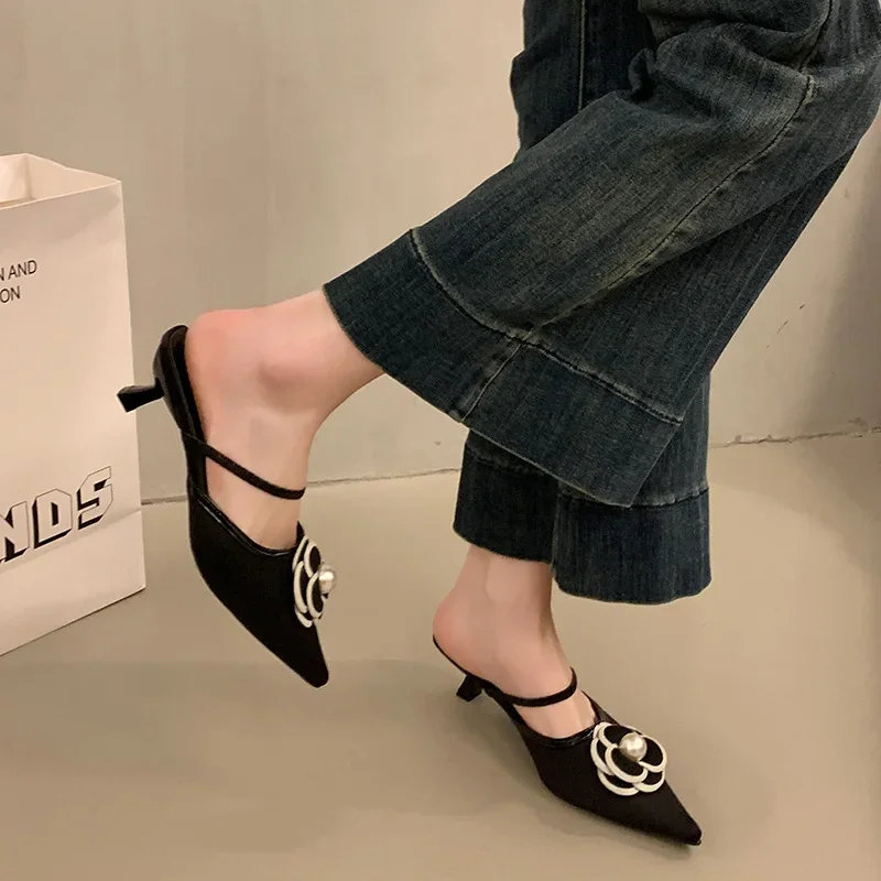 Тапочки, обувь, летний слайд, туфли с острым носком, стиль Chanel, 2025 год