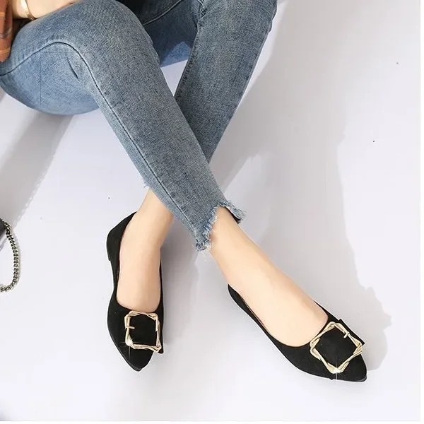 Women's 2025 Summer Square Buckle Flat Shoes,  Spring Summer Autumn Winter New Arrival Flat Open Toe Pointed Toe Low Heel Mother Casual Glue-on Sandals