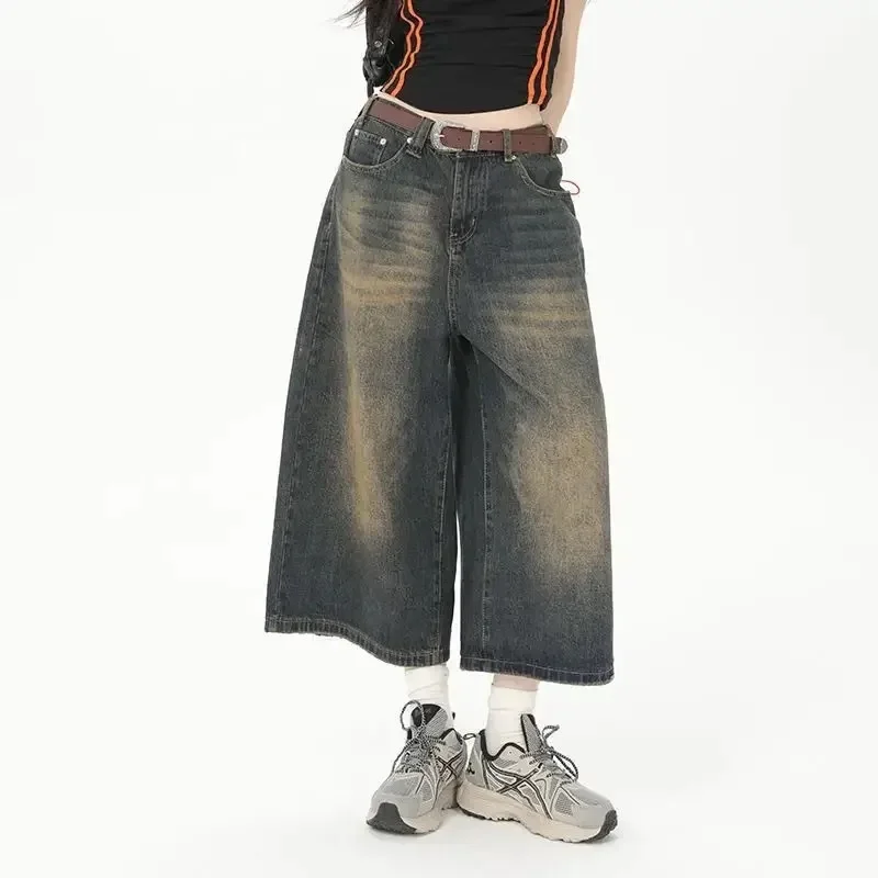 High waist wide-leg 7-leg jeans for women in spring and summer 2024 new washable loose casual slim straight pants