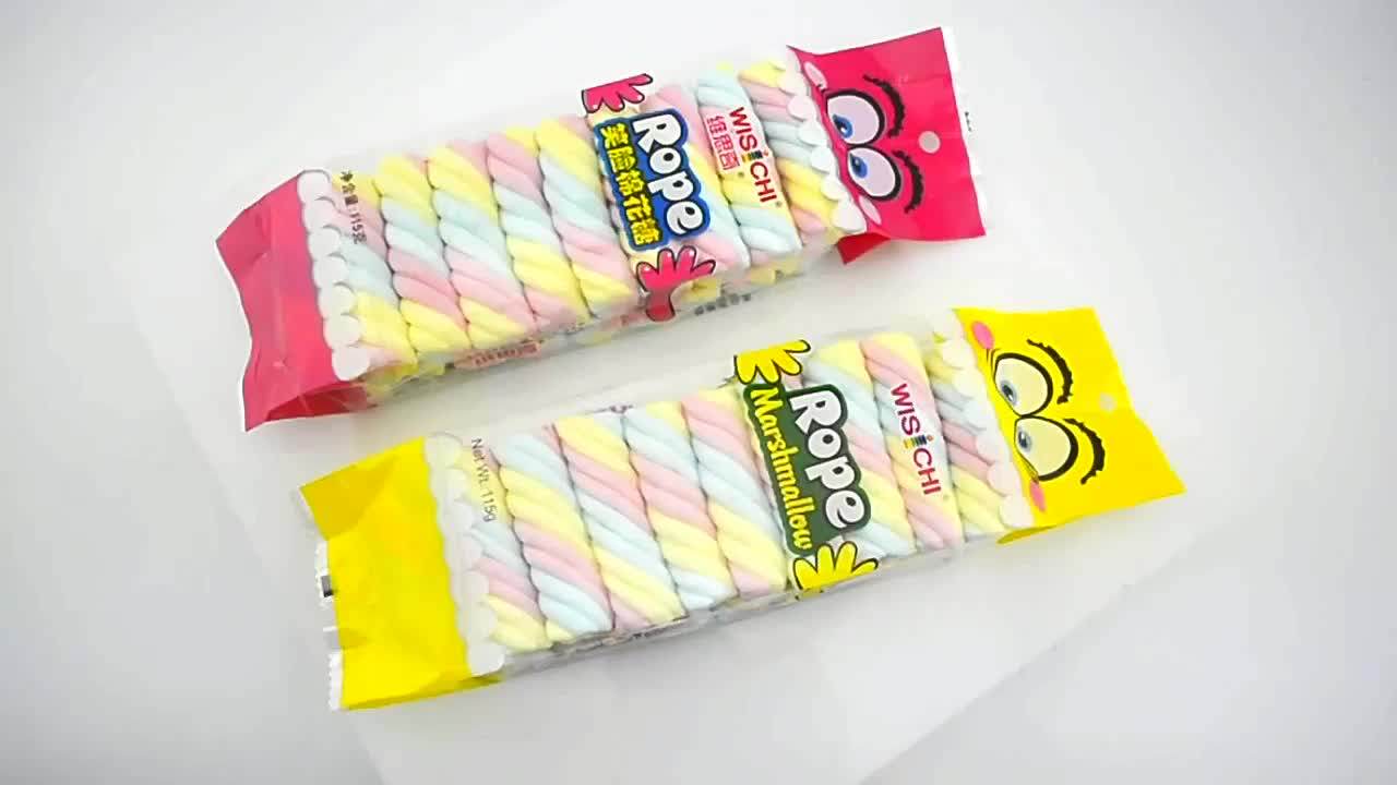 115g Yummy Rope With Gummy Filled Marshmallow Colorful Twist Candy