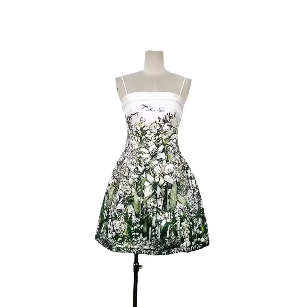 Đầm maxi nữ thắt eo cổ tròn in họa tiết — Màu như ảnh
