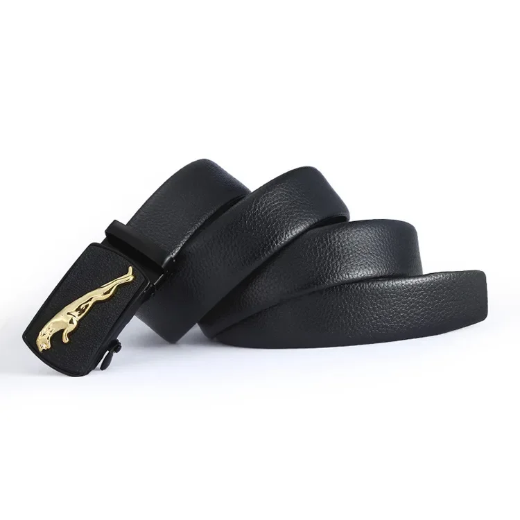 Fashion New Leopard Automatic Buckle Men's Formal Leather Belt Male Youth Business Casual Pants Waistband Factory Wholesale 