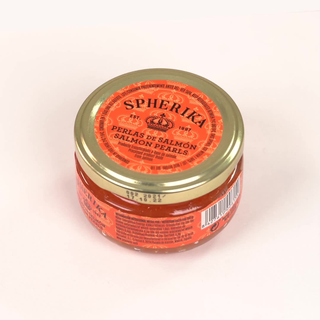 Salmon Pearls Spherika 100g Salmon Roe Substitute Glass Jar Garnish