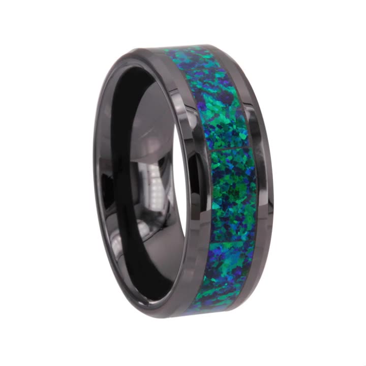 Deluxe Anillo De Carburo De Acero Inoxidable Azul Ópalo De Y Deluxe Anillo De Carburo De Acero Inoxidable Azul Ópalo De Y
