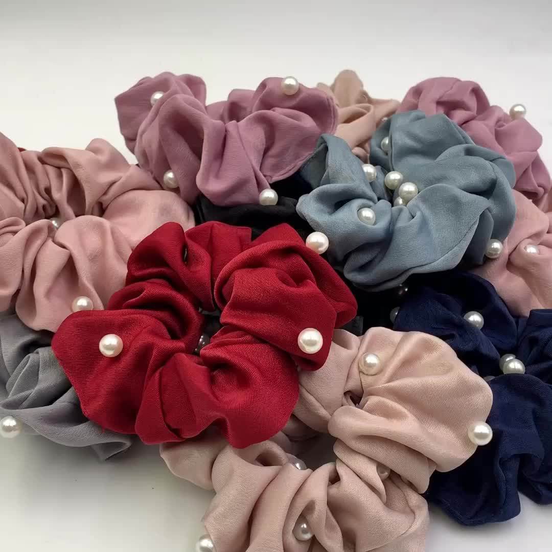 Manufacturer Pearl Hair Elastic Silk Satin Hair Rubber Bands For Girls