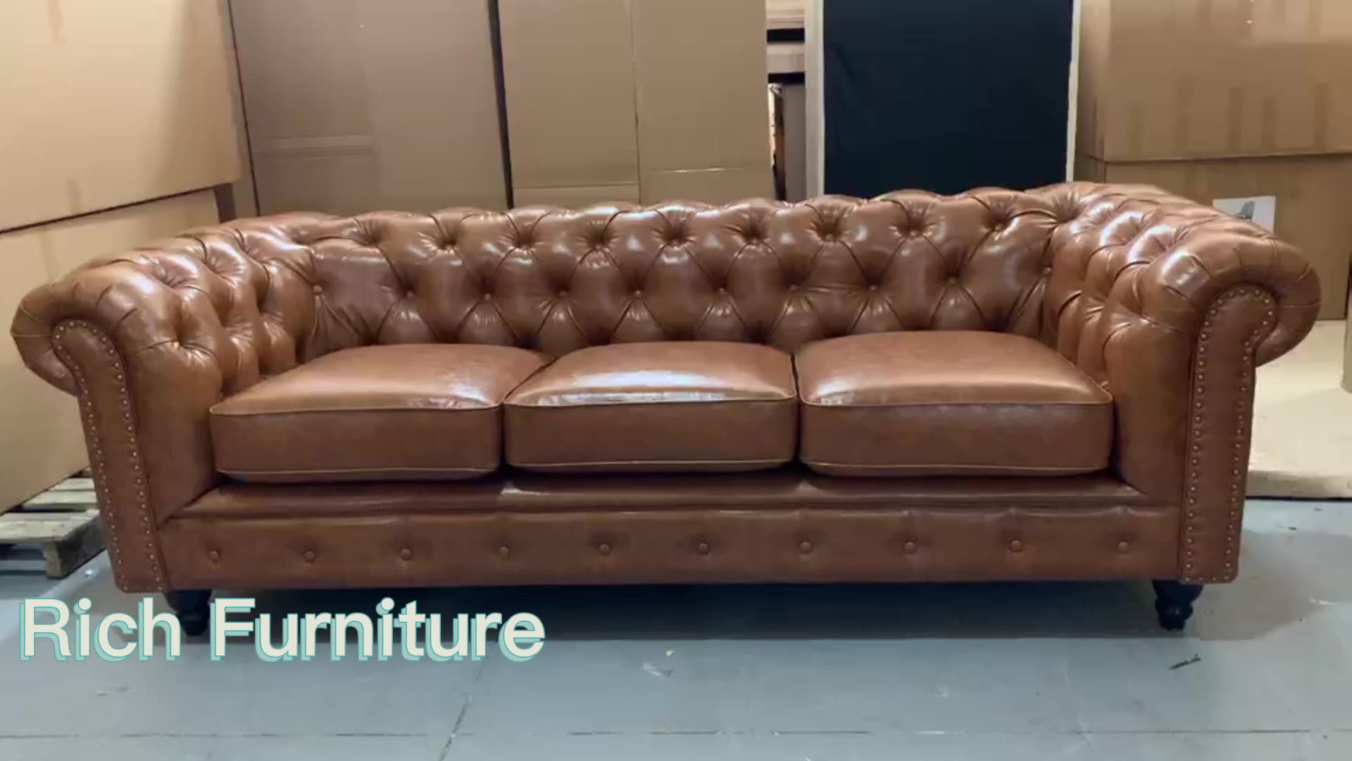 Luxury Vintage Leather Sofas 3 Seater Genuine Leather Roll Arm Sofa