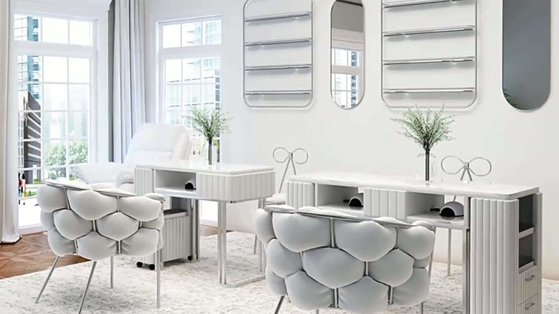 Speway Customized Professional Beauty Salon Furnitures White And Silver