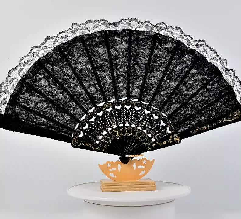 Factory Wholesale Lady Lace Hand Fans Folding Sequin Dance Plastic Hand