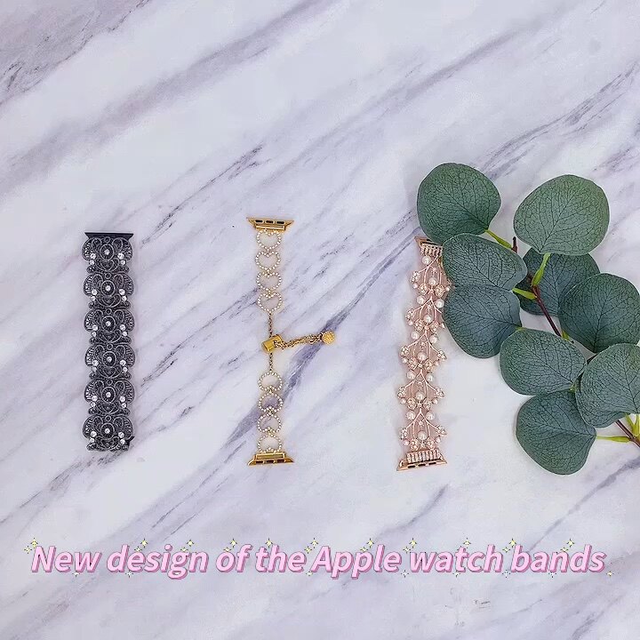 Pearl Watch Band Strap For Apple Watch 7 6 5 Leaf Shape Metal Bracelet