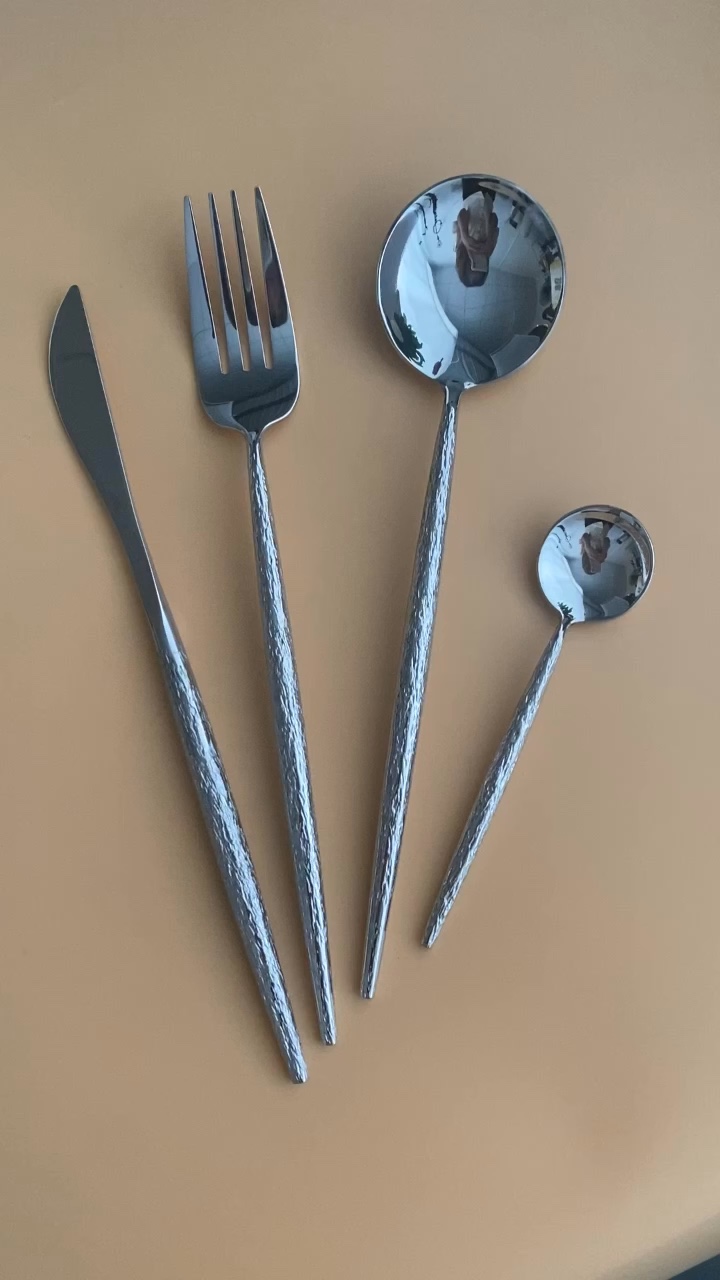 Modern Restaurant Cutlery Flatware Set Portable Golden Commercial