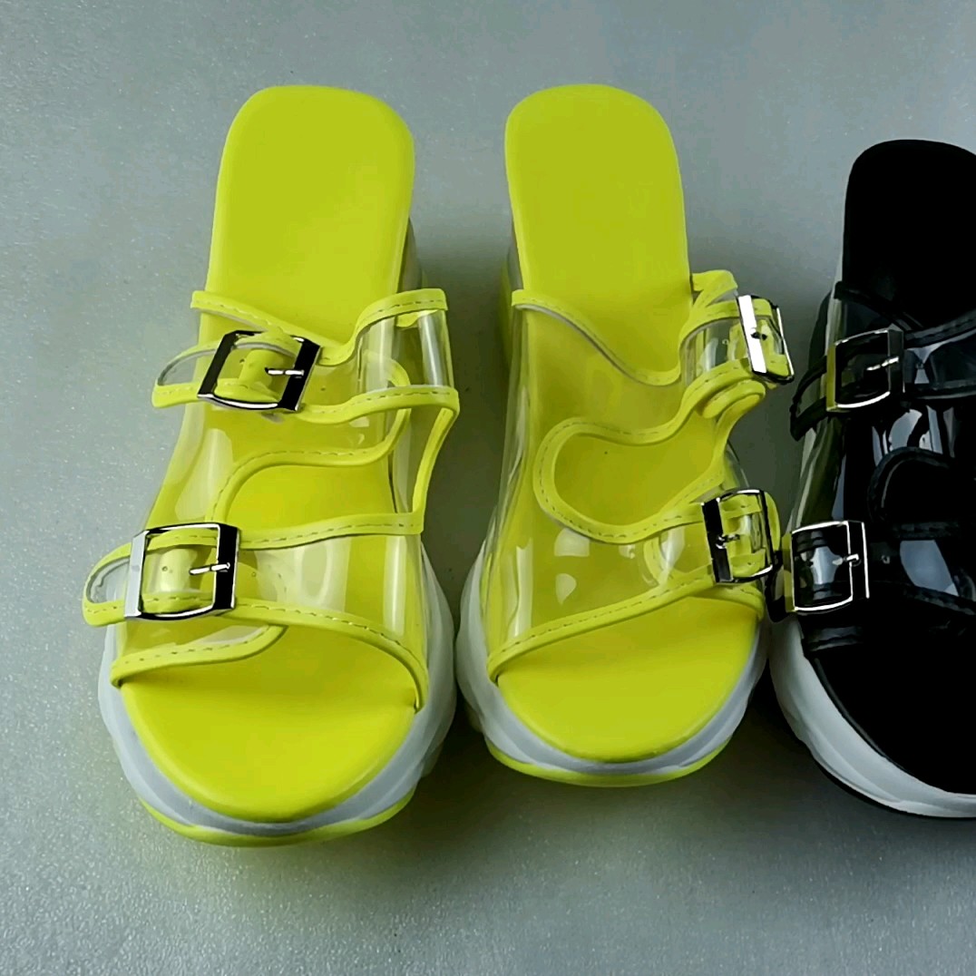 Fashion Neon Green Increasing Wedges High Heels Jelly Clear Pvc Hollow