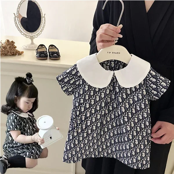 Haute couture series girls 2025 summer big brand color doll collar jacquard lapel dress L55113