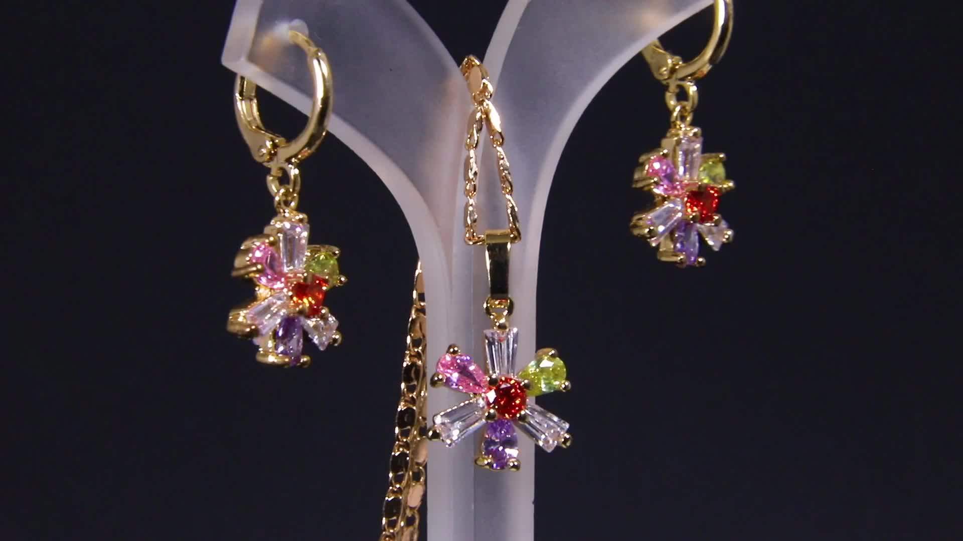 Colorful Dubai Cheap Bridal 18k Gold Plated Zircon Necklace And