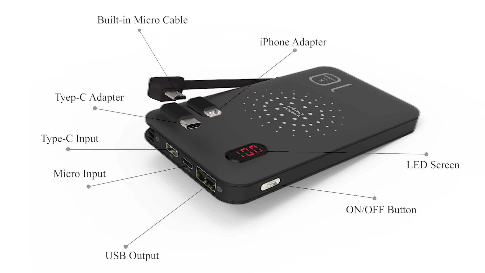 Custom Design Rohs External Portable Battery Mobile Qi Wireless