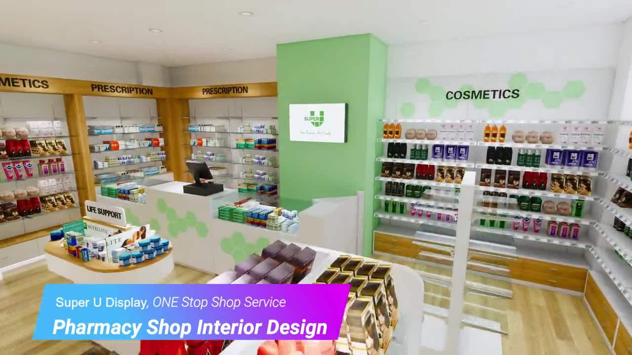 Modern Pharmacy Glass Rack Wall Pharmacy Stand Shopfitting Pharmacy