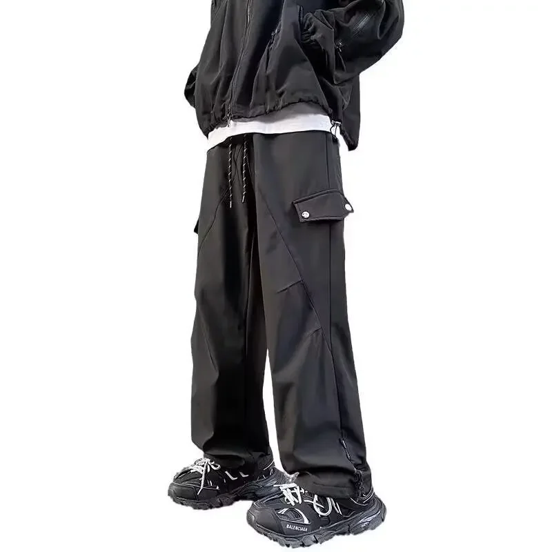 Men's Autumn/Winter Functional Rush Pants, Trendy Waterproof Thick Hiking Pants, Fleece Lined Straight Leg Casual Pants, Solid Color Versatile Fashion Pants