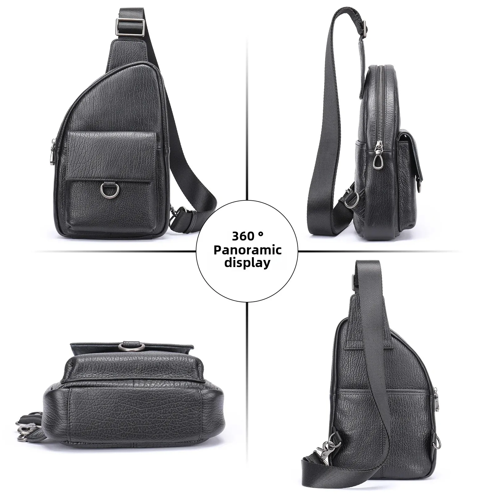 Genuine Leather Men's Chest bag Men's Crossbody Chest bag High-end Top Layer Cowhide Crossbody bag Chest bag Men's sling bag