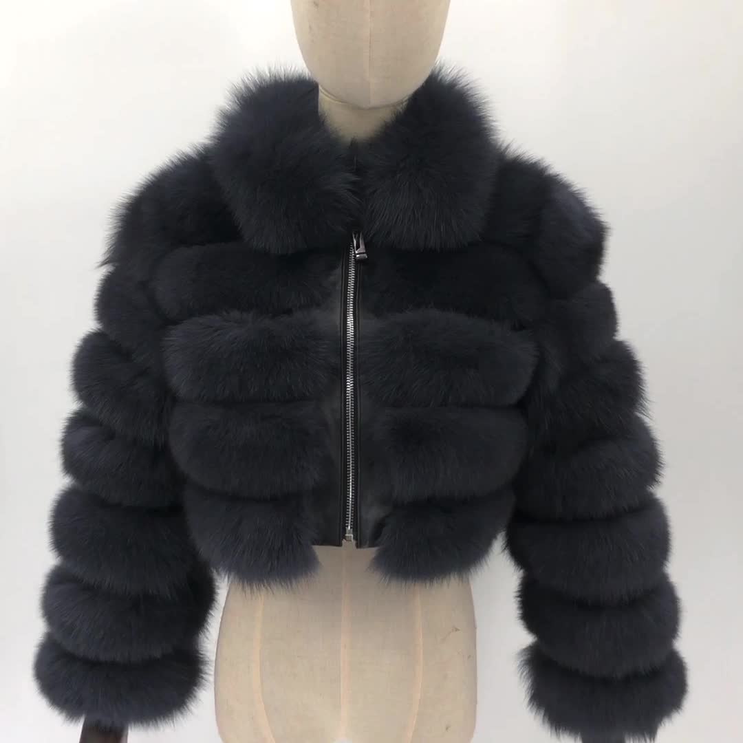 Wholesale Abrigos De Piel Panelled Fox Fur Jacket For Women Genuine Fox ...