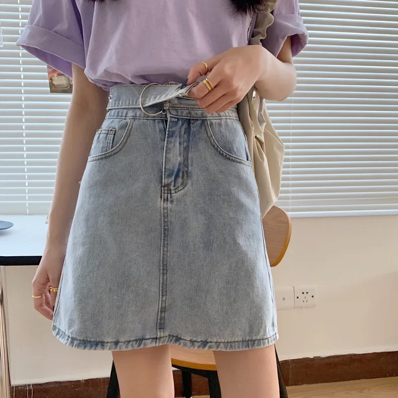 Blue summer denim skirt