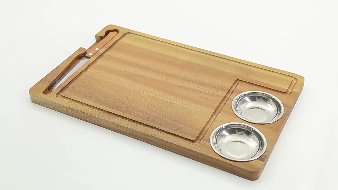 Premium Acacia Wood Bbq Platter For Serving Tray,Steak Serving Board