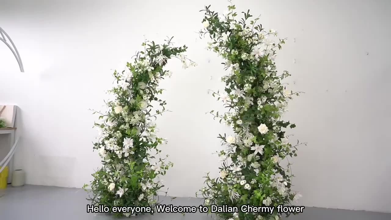 White Green Floral Arrangement Arch Backdrop Doorway Decors Flower