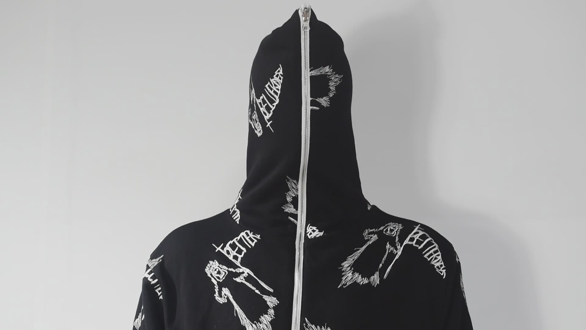 Custom Logo Wholesale Full Face Zip Up Blank Rhinestone Men Sweater Jacket Coat Men's Zip Hoodie