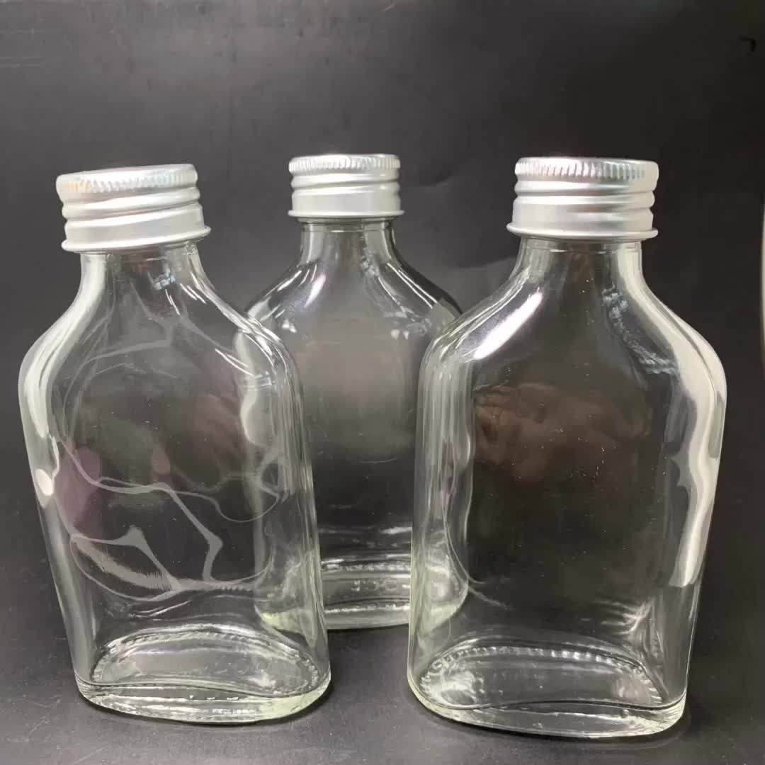 Mini 100ml Clear Oblate Whiskey Wine Bottle Thin Glass Bottle With