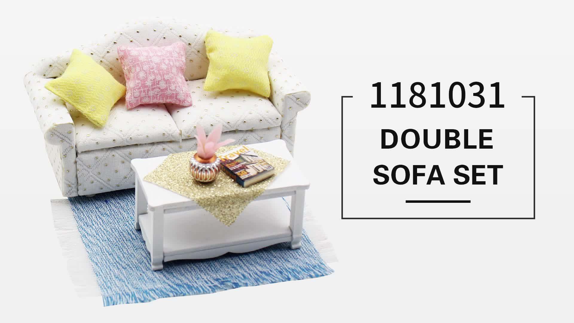 Assembling Double Sofa Miniature Doll Wooden Furniture Sets 1 18