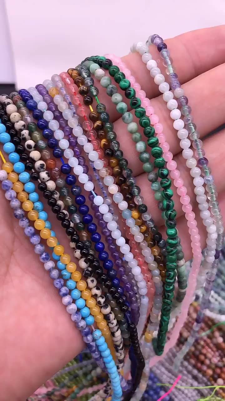 2mm 3mm Round Natural String Gem Stone Beads Bracelet Healing Necklace Loose Gemstone Stone