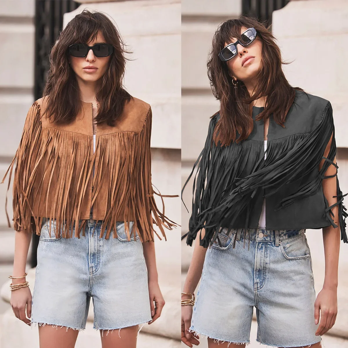 2025 New European and American Spring and Summer Fashion Thin Tassel Horse Clip Women's European Station Suede Customizable
