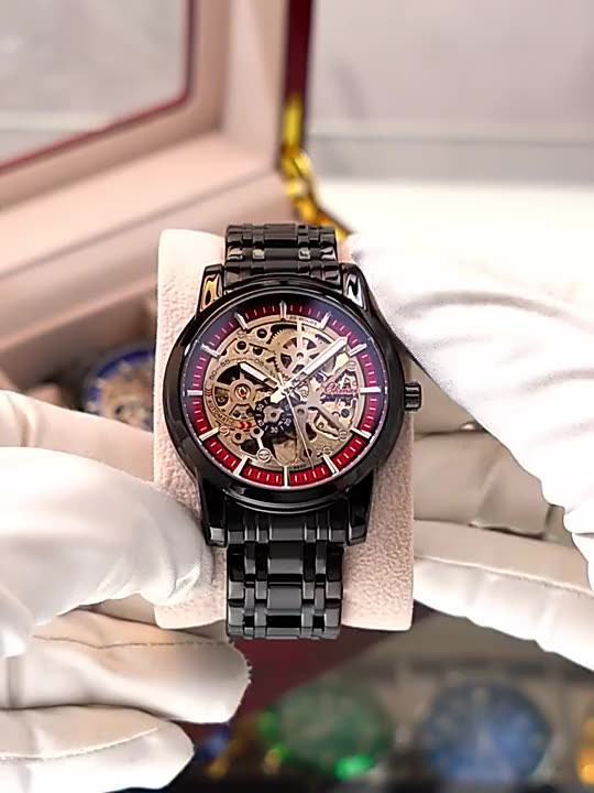 CHENXI 8842 Black Skeleton Mechanical Watch for Men, Waterproof