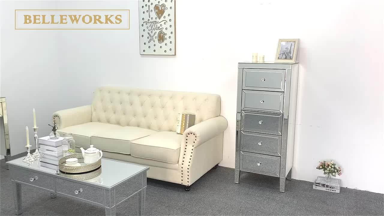 Custom Furniture 2 Drawer Bedroom Dresser Dressing Table Modern Luxury Glass Mirrored Hallway