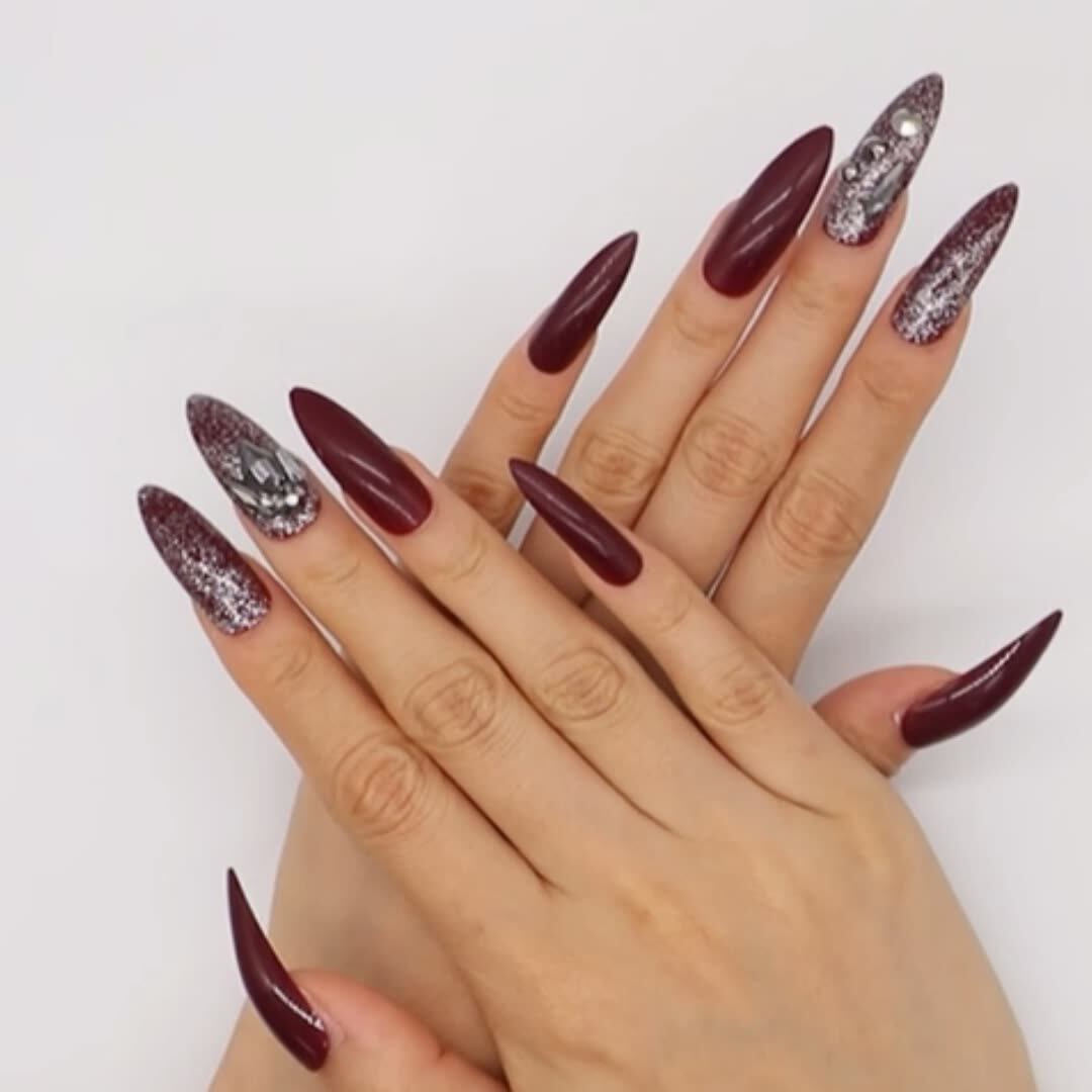 Pointy Nail Designs With Rhinestones