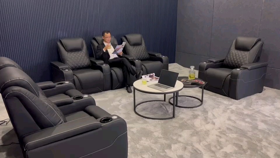 Foshan Black Modern Home Theater Electric Recliners Luxury Villa Sofas
