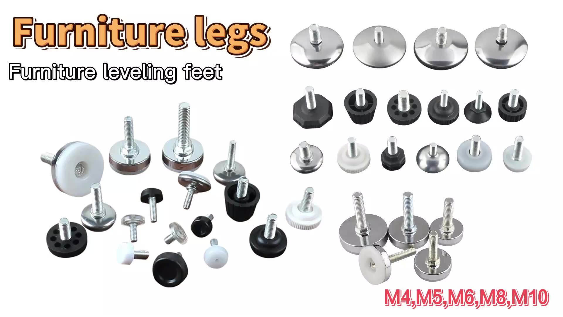 Black Nylon Feet Levelers Screw Pads Glides Threaded Adjustable