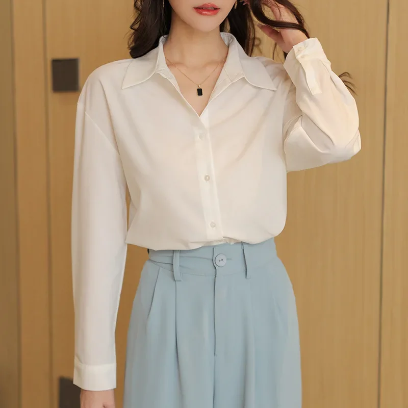 緞面白襯衫女2025新款設計感小眾輕熟小個子絲滑復古港味垂感上衣