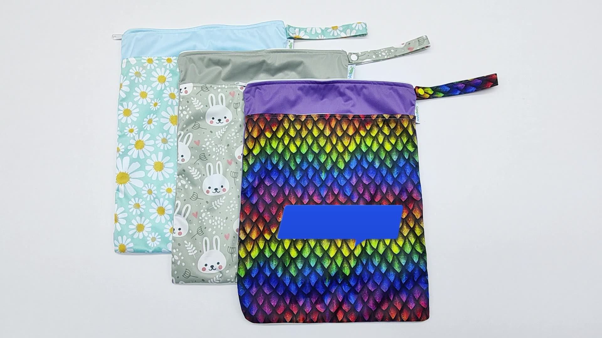 Custom Reusable Large Zipper Wet Dry Bag Baby Cloth Diaper Bags Nappy