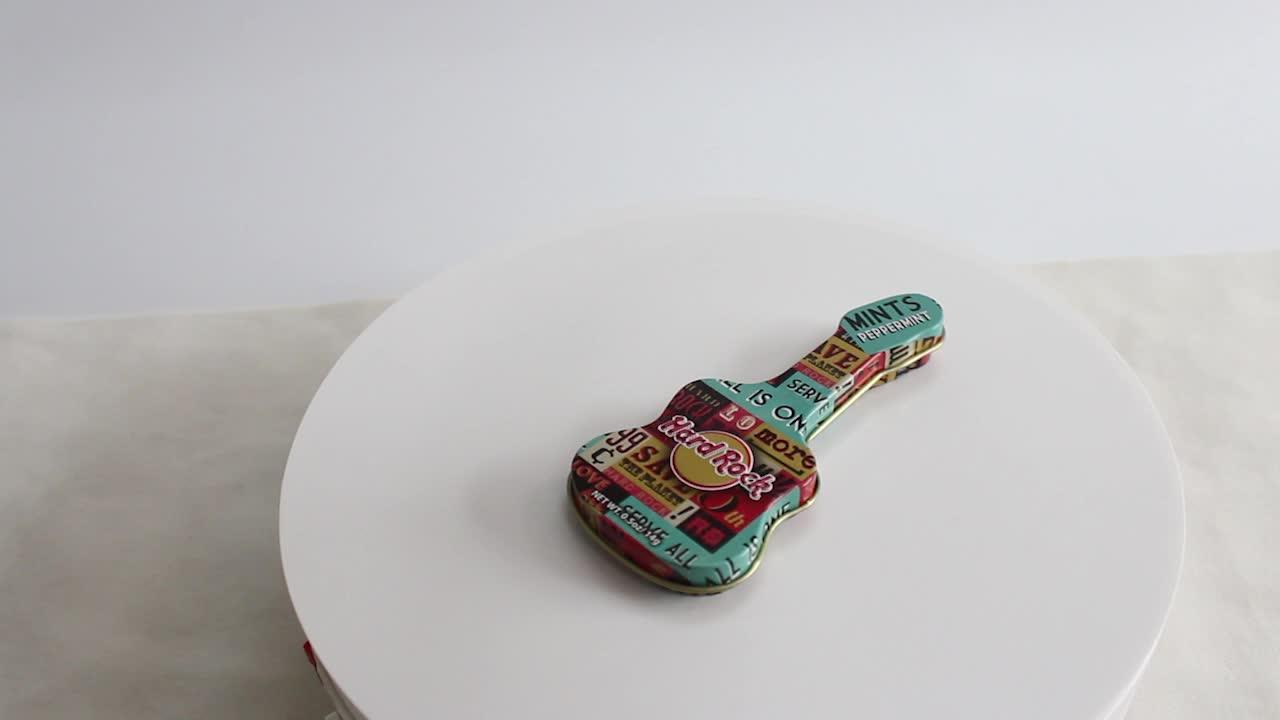 Small Guitar Shaped Shrink Wrap Candy Tin Box Hard Candy Mints Tin Box