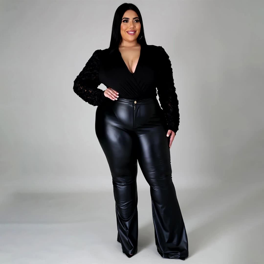 plus size leather flare pants