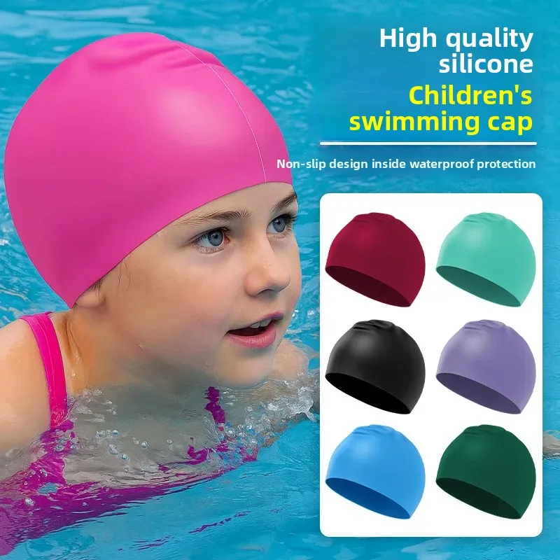 Amazon Children's Swimming Cap to Prevent Ear Water Ingress, Large Silicone Swimming Cap, Unisex, Head-Free Waterproof Swimming Cap