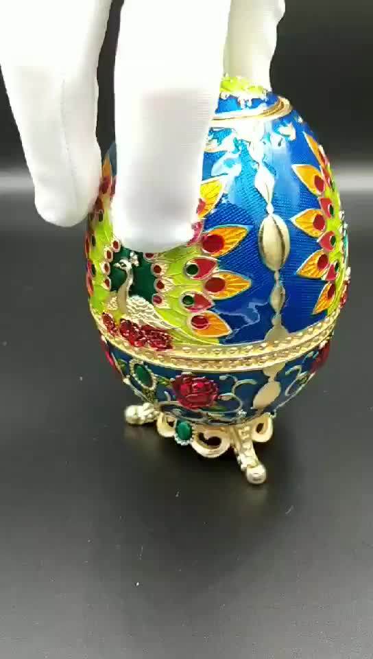 Russia Egg Faberge Zinc Alloy Blue Enamel Peacock Toothpick Holder For