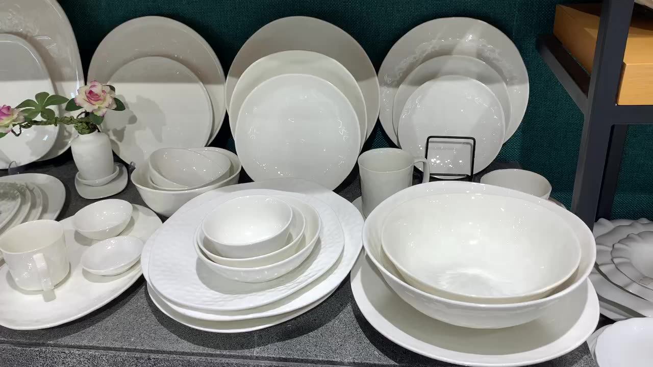 Porcelain Dinnerware Set Restaurant Flat Oval Fish Shape Dinner Plate